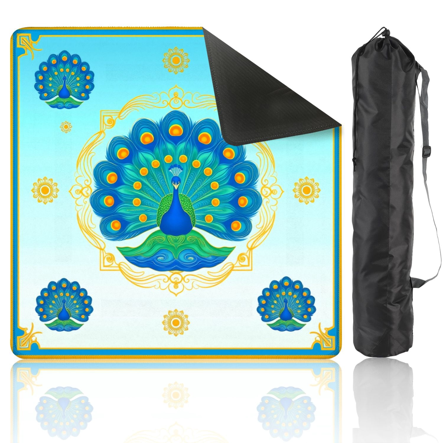 Mahjong Mat 31.5" x 31.5" Colorful Peacock Decorative Patterns Vibrant Feathers Non-Slip Noise Reduction American Mahjong Tiles Table Cover for Dominoes Poker Card Board Games Gift