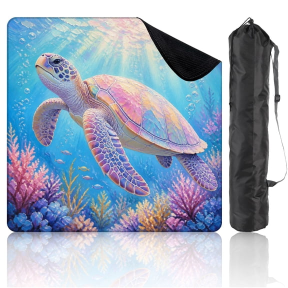 Mahjong Mat 31.5" x 31.5" Colorful Pink Blue Turtle Swimming Underwater Ocean Sea Non-Slip Noise Reduction Mahjong Accessories Gifts for Board and Tile Games