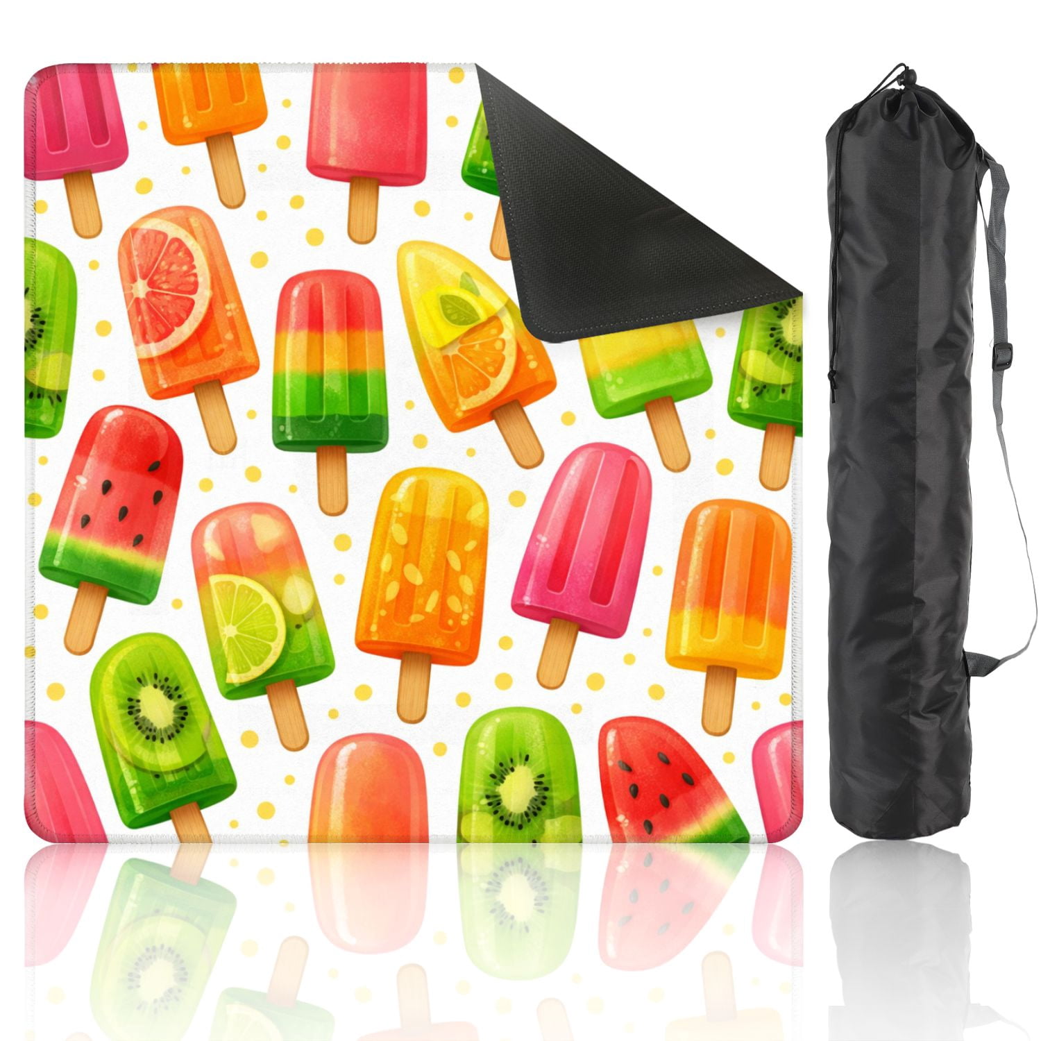 Mahjong Mat 31.5" x 31.5" Colorful Popsicle Fruit Flavors White Anti-Slip and Noise Reduction Symmetry Design Mahjong Tiles Table Cover for Dominoes Poker Card Board and Tile Games