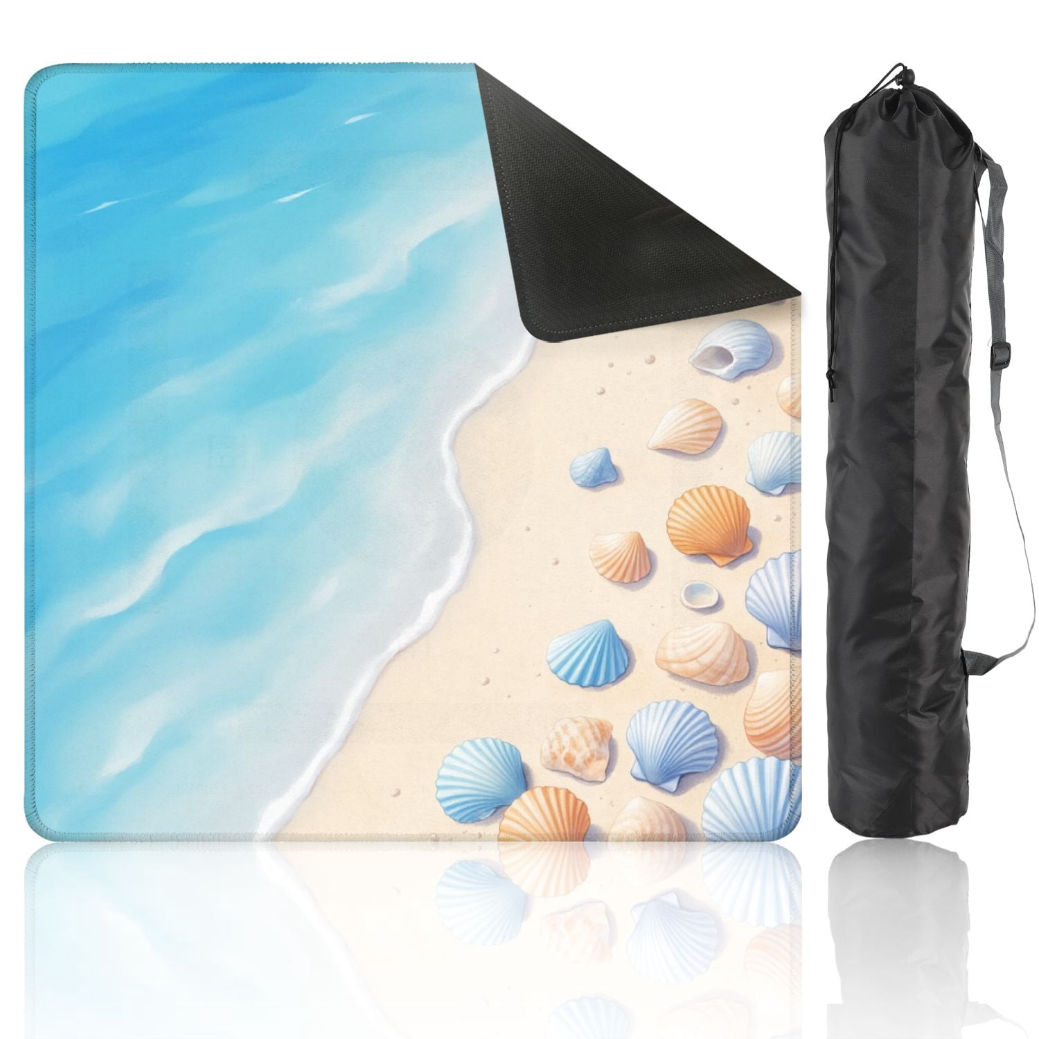 Mahjong Mat 31.5" x 31.5" Colorful Seashells Sandy Beach Gentle Ocean Waves Non-Slip Noise Reduction American Mahjong Tiles Table Cover for Dominoes Poker Card Board Games Gift