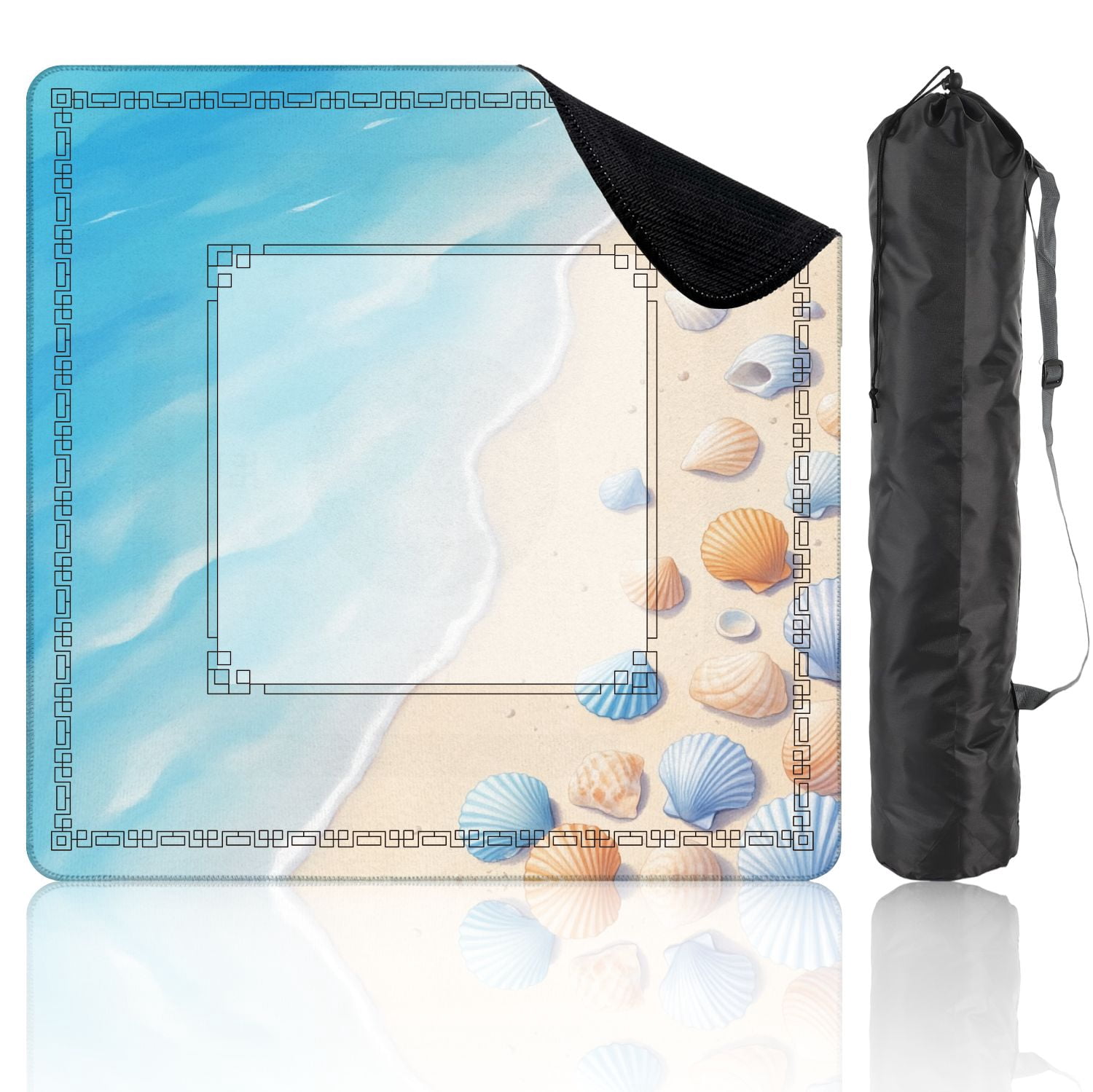 Mahjong Mat 31.5" x 31.5" Colorful Seashells Sandy Beach Gentle Ocean Waves Non-Slip Noise Reduction American Mahjong Tiles Table Cover for Dominoes Poker Card Board Games Gift