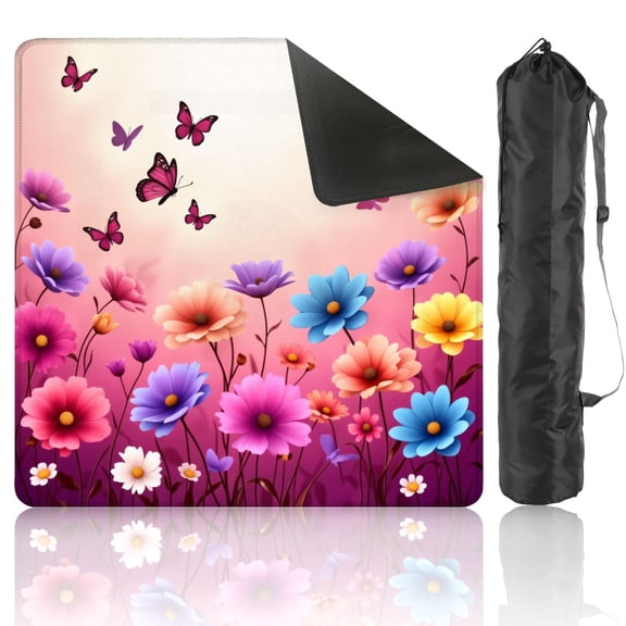 Mahjong Mat 31.5" x 31.5" Colorful Spring Flowers Butterflies Sunset Gradient Non-Slip Noise Reduction American Mahjong Tiles Table Cover for Dominoes Poker Card Board Games Gift