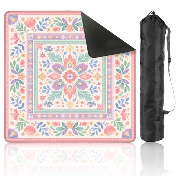 Mahjong Mat 31.5" x 31.5" Colorful Symmetrical Floral Leaf Pastel Hues Non-Slip Noise Reduction American Mahjong Tiles Table Cover for Dominoes Poker Card Board Games Gift