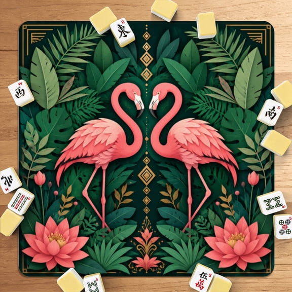 Mahjong Mat 31.5" x 31.5" Colorful Tropical Greenery Floral Details Ornamental Style Non-Slip Noise Reduction American Mahjong Tiles Table Cover for Dominoes Poker Card Board Games Gift
