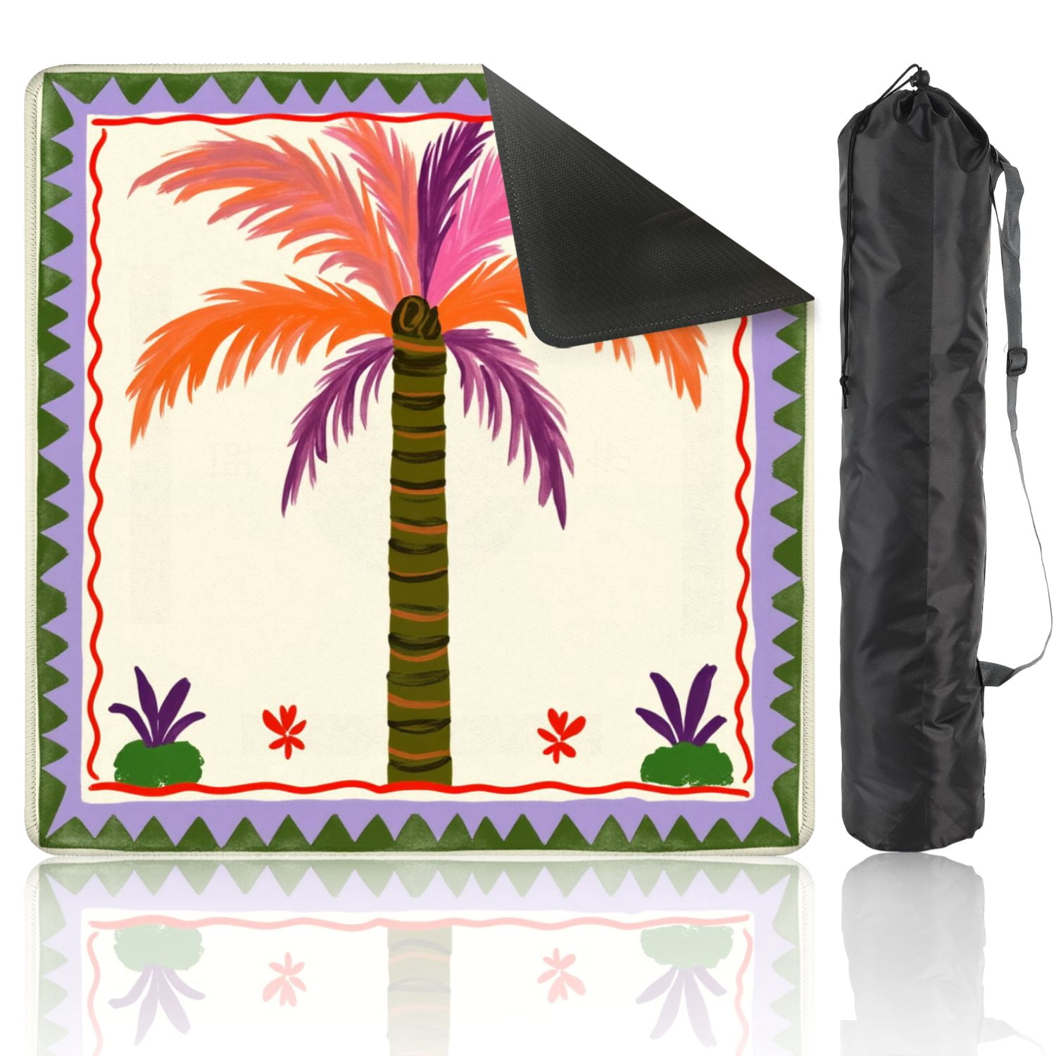 Mahjong Mat 31.5" x 31.5" Colorful Tropical Palm Tree Orange Purple Leaves Decorative Frame Non-Slip Noise Reduction American Mahjong Tiles Table Cover for Dominoes Poker Card Board Games Gift