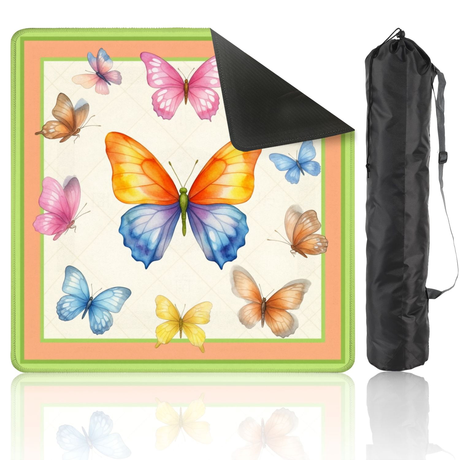 Mahjong Mat 31.5" x 31.5" Colorful Watercolor Butterflies Vibrant Orange Blue Pink Yellow Wings Non-Slip Noise Reduction American Mahjong Tiles Table Cover for Dominoes Poker Card Board Games Gift
