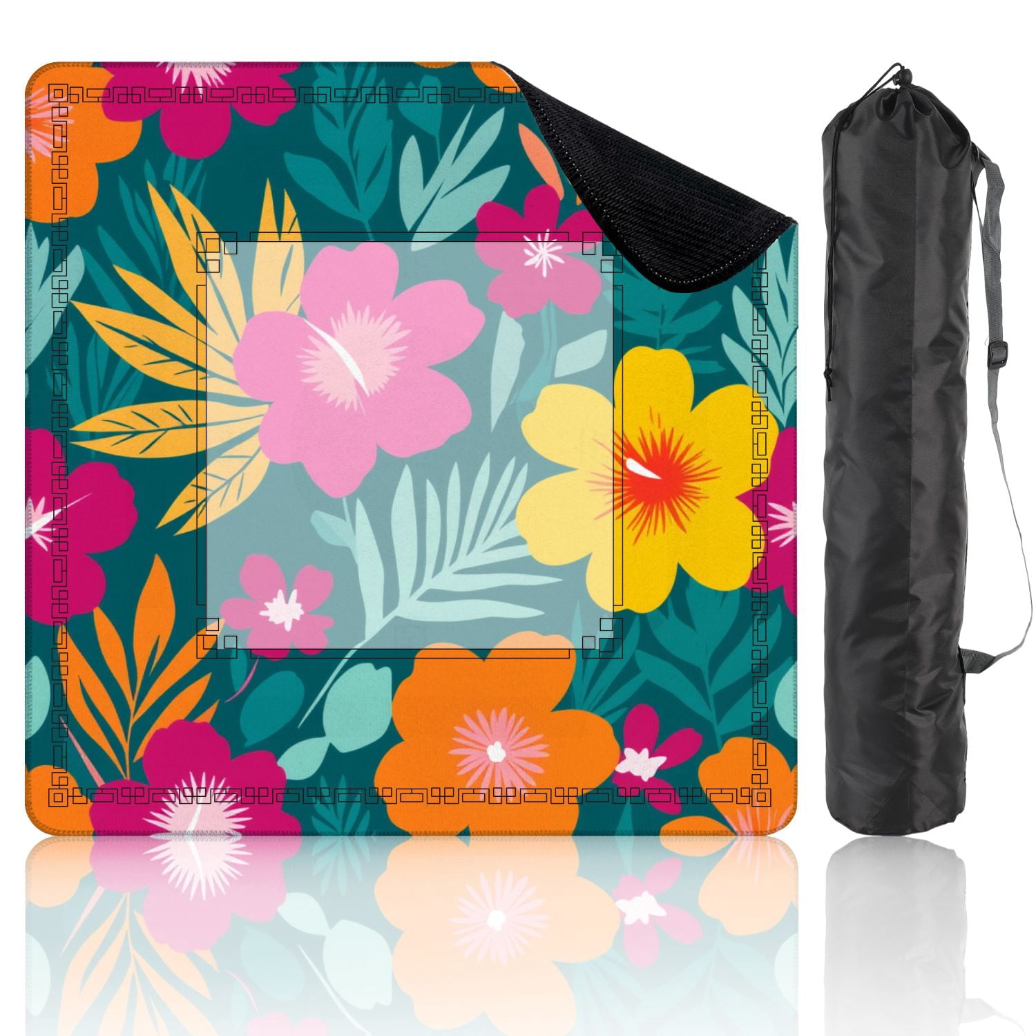Mahjong Mat 31.5" x 31.5" Colorful hibiscus flower tropical leaf seamless design for summer Non-Slip Noise Reduction American Mahjong Tiles Table Cover for Dominoes Poker Card Board Games Gift