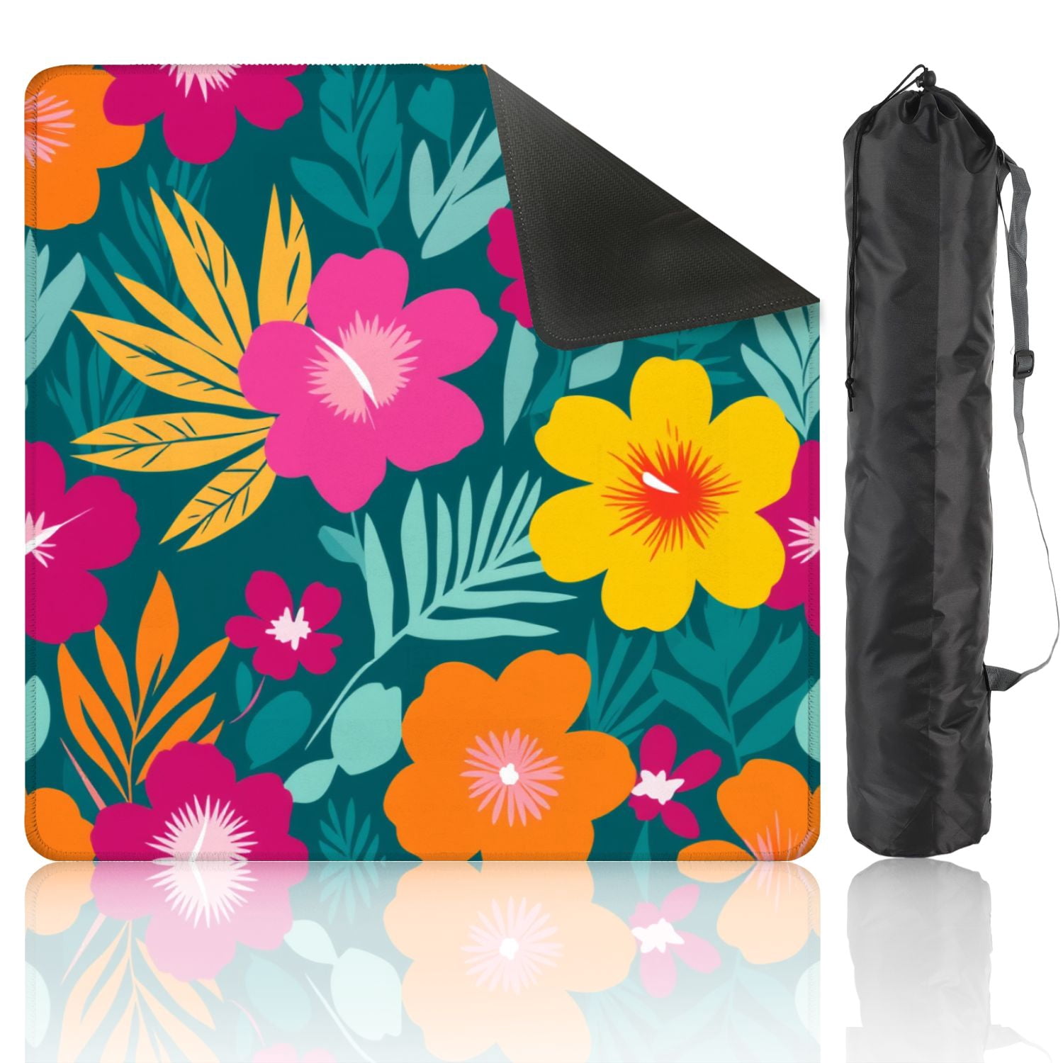 Mahjong Mat 31.5" x 31.5" Colorful hibiscus flower tropical leaf seamless design for summer Non-Slip Noise Reduction American Mahjong Tiles Table Cover for Dominoes Poker Card Board Games Gift