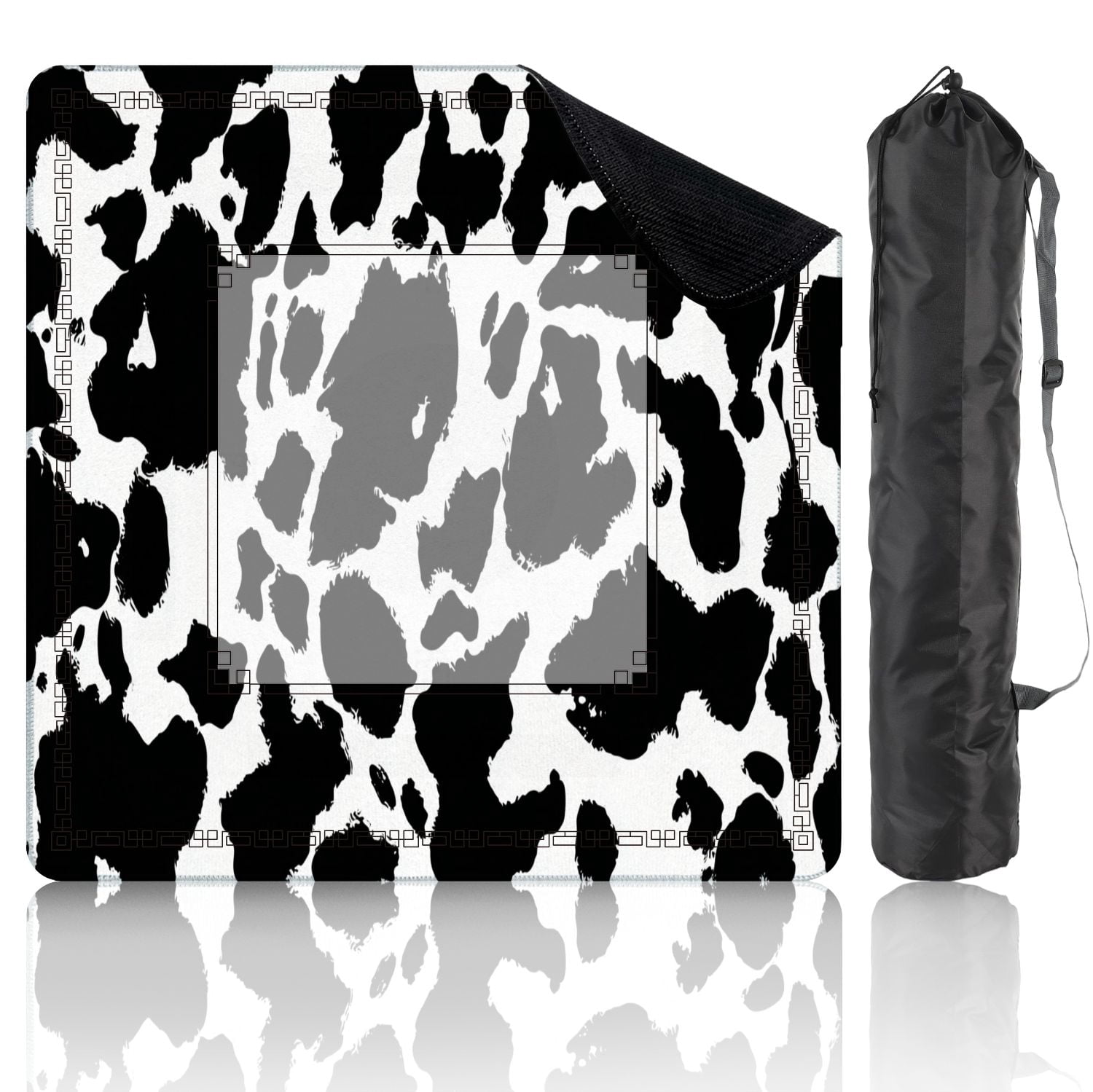 Mahjong Mat 31.5" x 31.5" Cow skin black white spot repeated seamless Animal Non-Slip Noise Reduction American Mahjong Tiles Table Cover for Dominoes Poker Card Board Games Gift