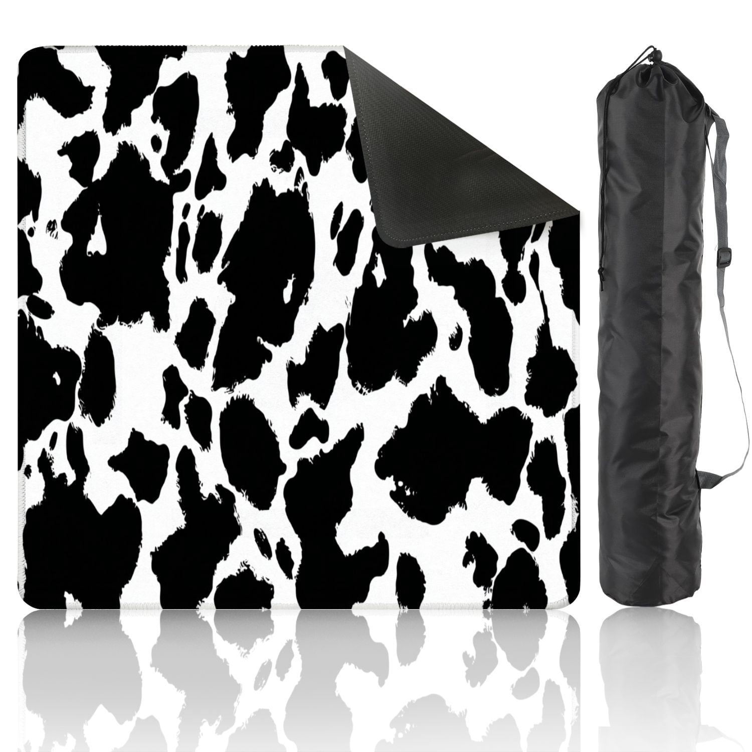Mahjong Mat 31.5" x 31.5" Cow skin black white spot repeated seamless Animal Non-Slip Noise Reduction American Mahjong Tiles Table Cover for Dominoes Poker Card Board Games Gift