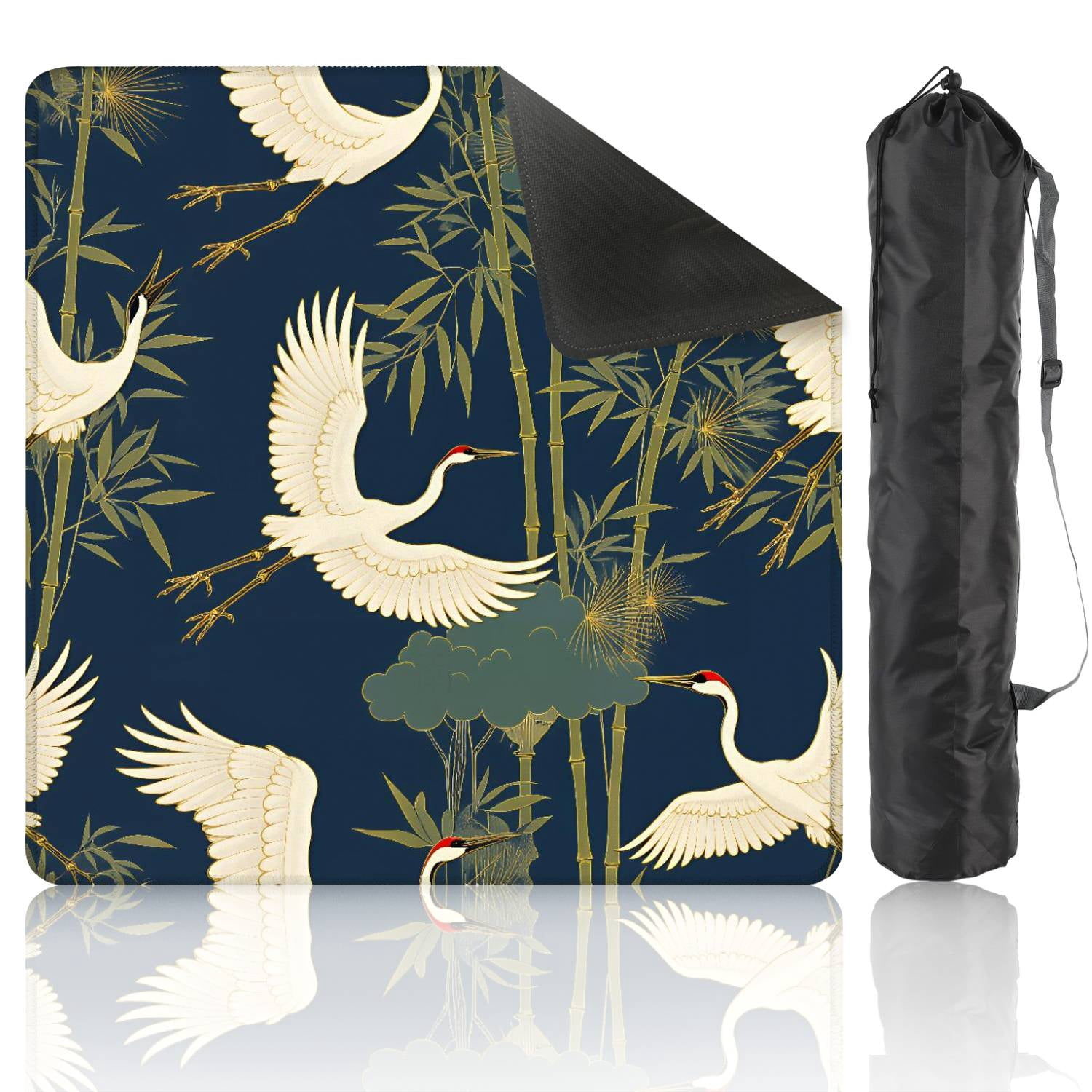 Mahjong Mat 31.5" x 31.5" Cranes Bamboo Forest Elegant Japanese Style Non-Slip Noise Reduction American Mahjong Tiles Table Cover for Dominoes Poker Card Board Games Gift