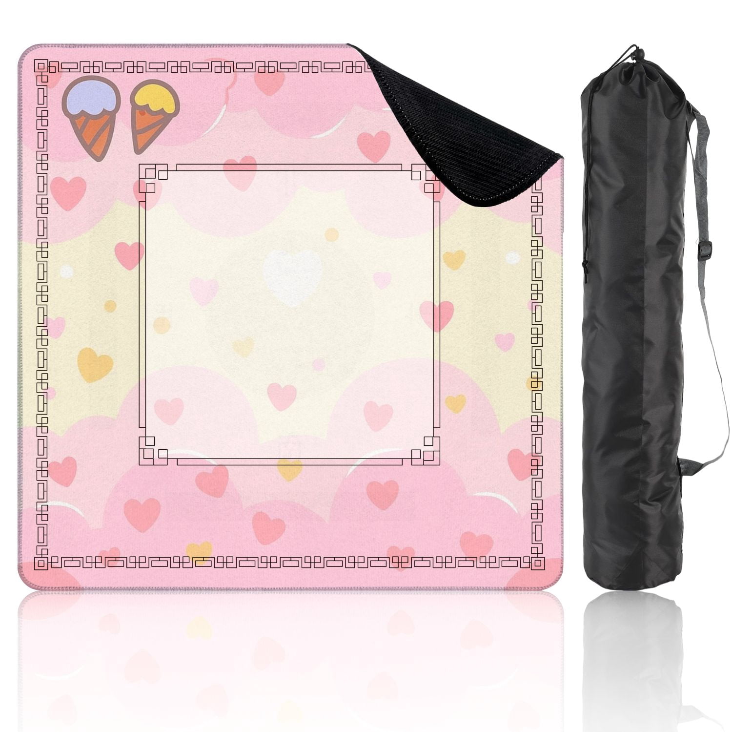 Mahjong Mat 31.5" x 31.5" Cute Pastel Pink Ice Cream Cupcake Hearts Clouds Non-Slip Noise Reduction American Mahjong Tiles Table Cover for Dominoes Poker Card Board Games Gift