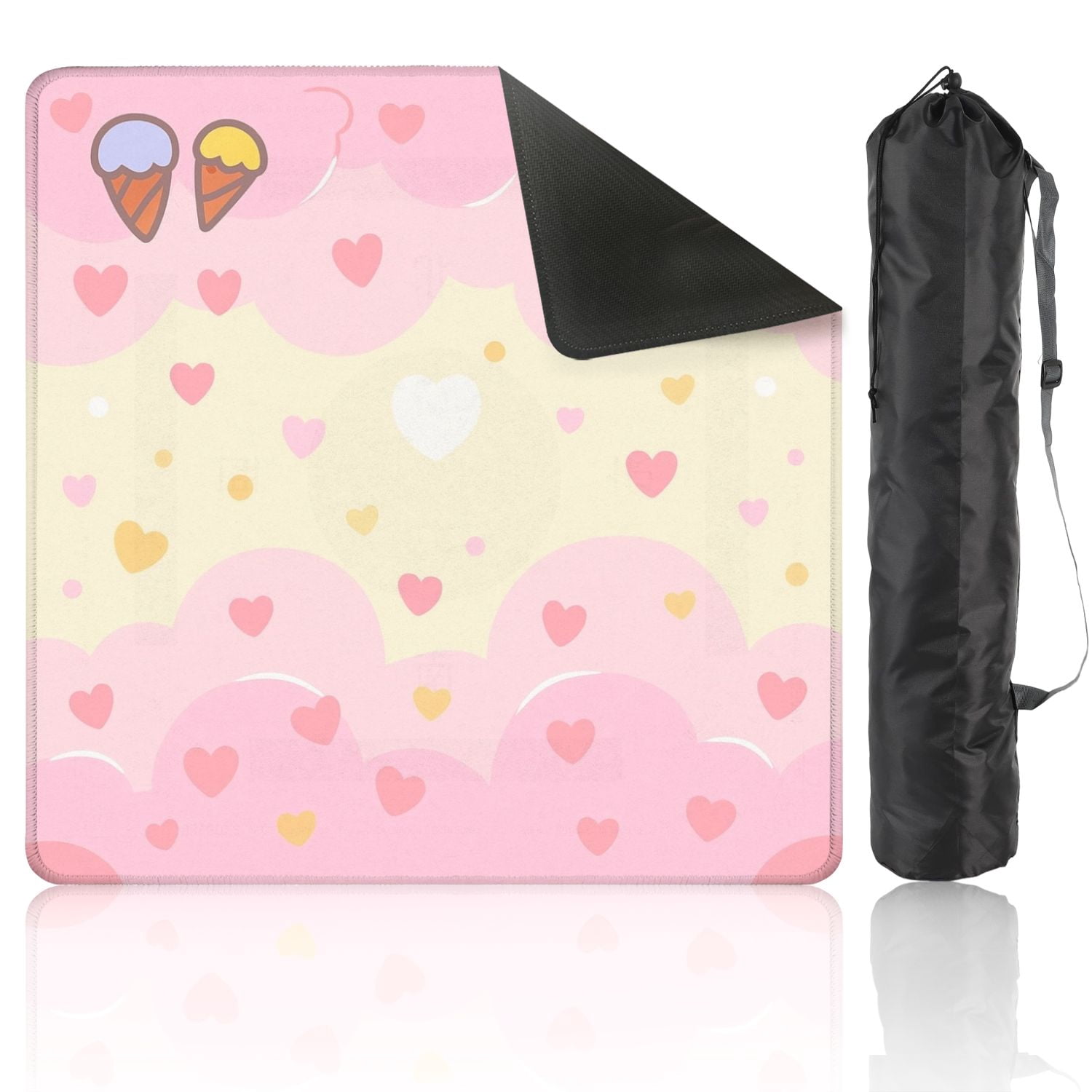 Mahjong Mat 31.5" x 31.5" Cute Pastel Pink Ice Cream Cupcake Hearts Clouds Non-Slip Noise Reduction American Mahjong Tiles Table Cover for Dominoes Poker Card Board Games Gift