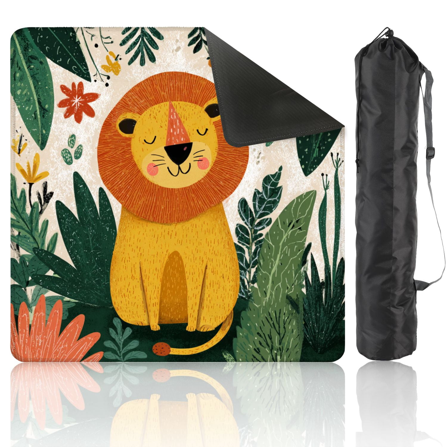 Mahjong Mat 31.5" x 31.5" Cute lion jungle seamless Hand drawn for Non-Slip Noise Reduction American Mahjong Tiles Table Cover for Dominoes Poker Card Board Games Gift