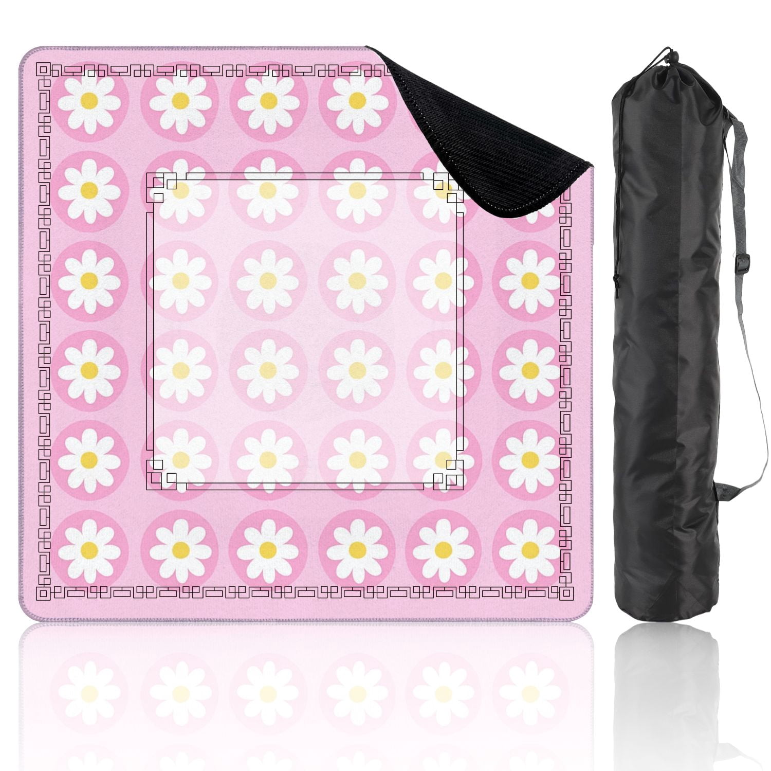Mahjong Mat 31.5" x 31.5" Daisy Floral Pink Simple Design Non-Slip Noise Reduction American Mahjong Tiles Table Cover for Dominoes Poker Card Board Games Gift