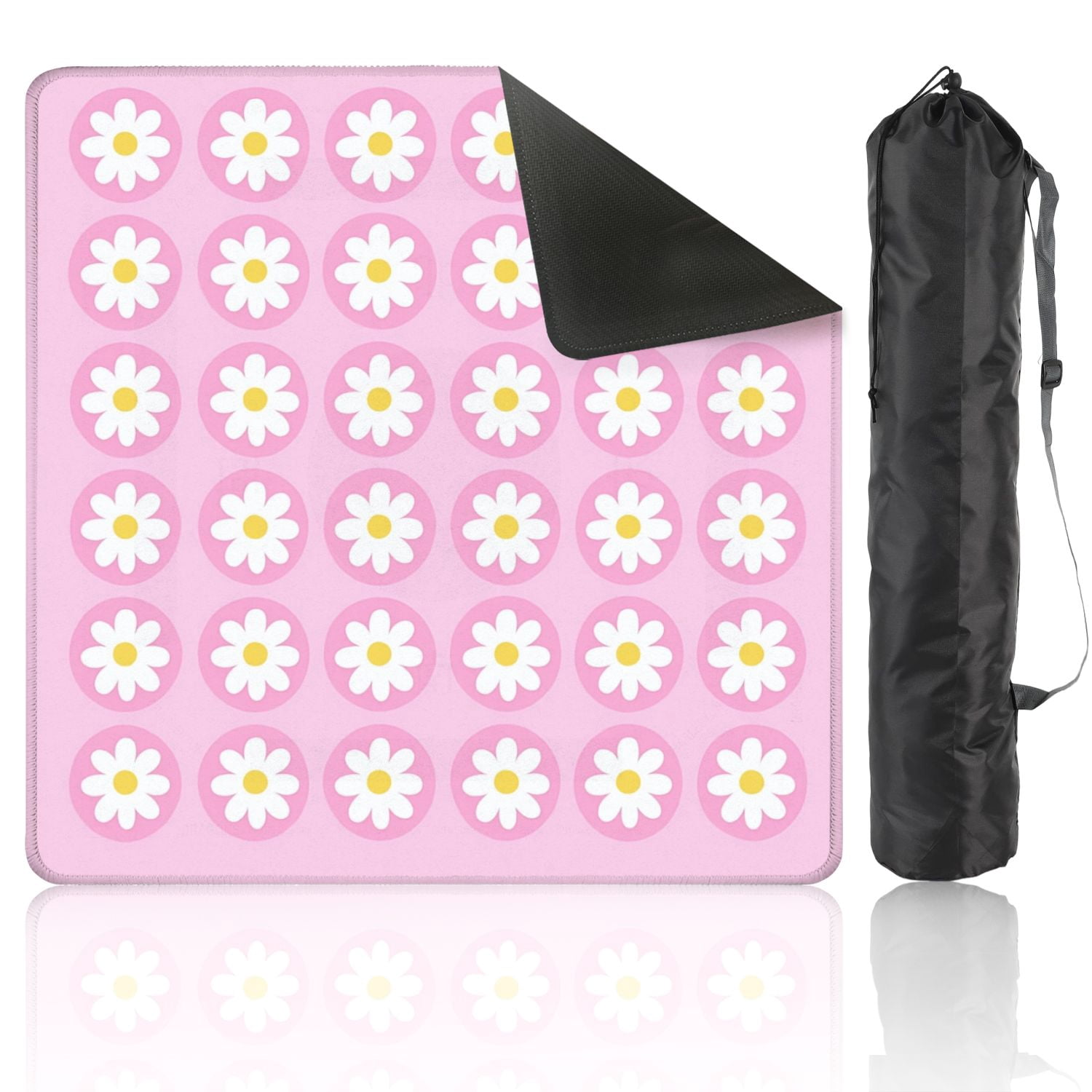 Mahjong Mat 31.5" x 31.5" Daisy Floral Pink Simple Design Non-Slip Noise Reduction American Mahjong Tiles Table Cover for Dominoes Poker Card Board Games Gift