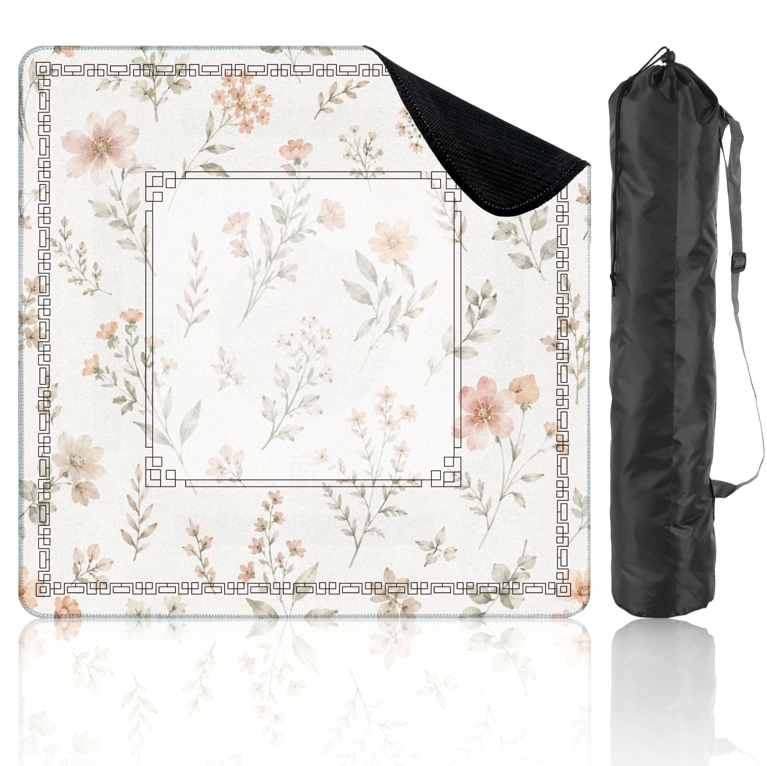 Mahjong Mat 31.5" x 31.5" Delicate Blush Pink Wildflower Botanical Soft Watercolor Style Non-Slip Noise Reduction American Mahjong Tiles Table Cover for Dominoes Poker Card Board Games Gift