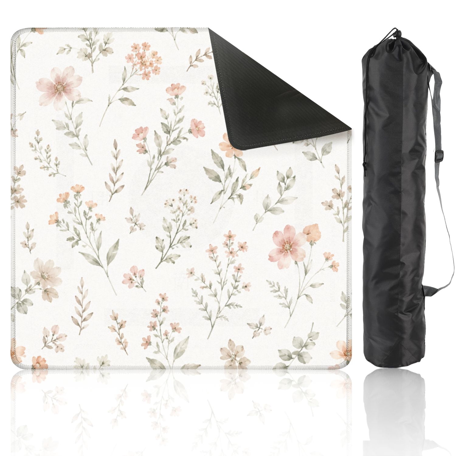 Mahjong Mat 31.5" x 31.5" Delicate Blush Pink Wildflower Botanical Soft Watercolor Style Non-Slip Noise Reduction American Mahjong Tiles Table Cover for Dominoes Poker Card Board Games Gift