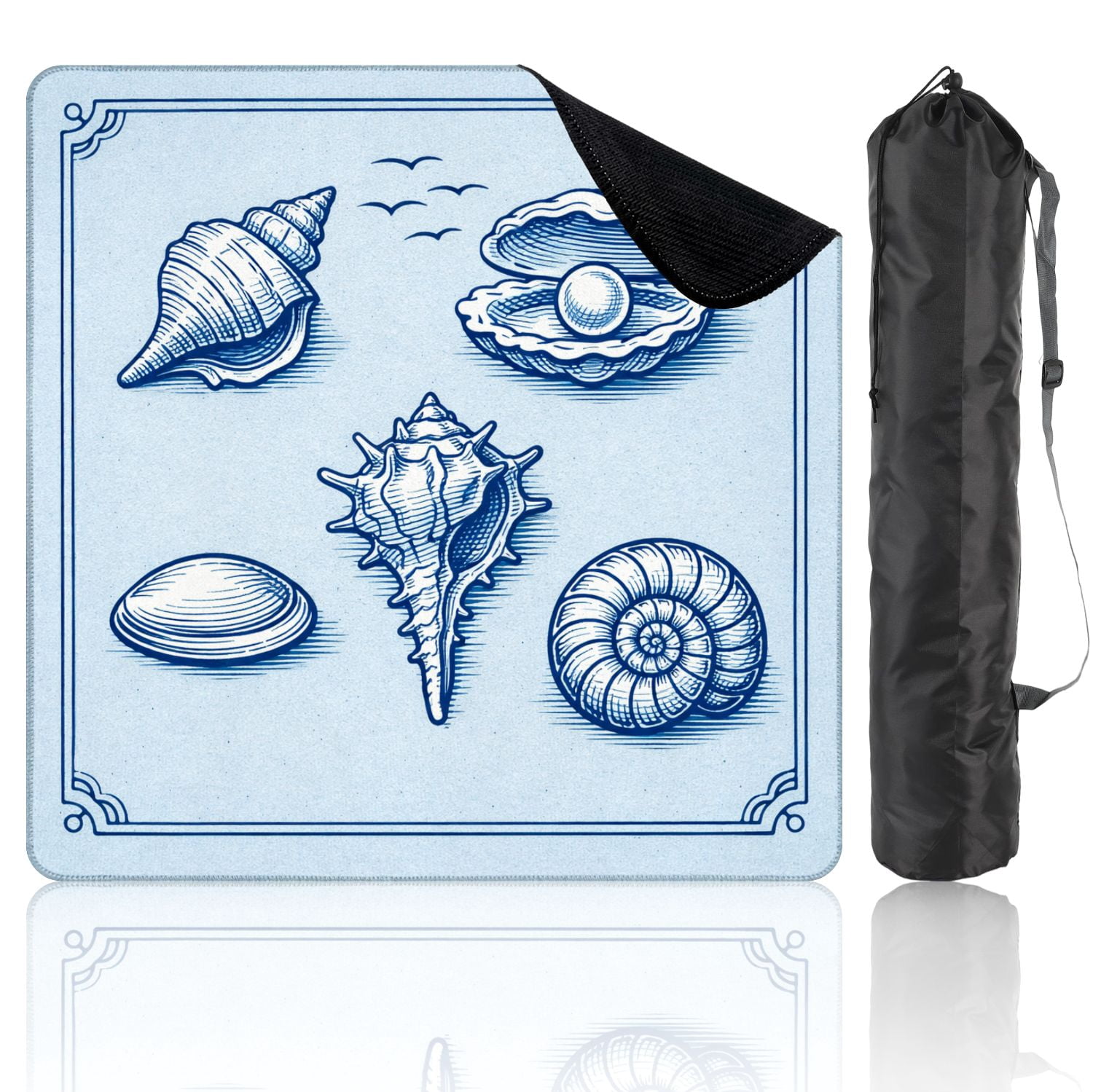 Mahjong Mat 31.5" x 31.5" Detailed Line Various Seashells Pearl Oyster Non-Slip Noise Reduction Mahjong Tiles Table Cover for Dominoes Poker Card Board and Tile Games
