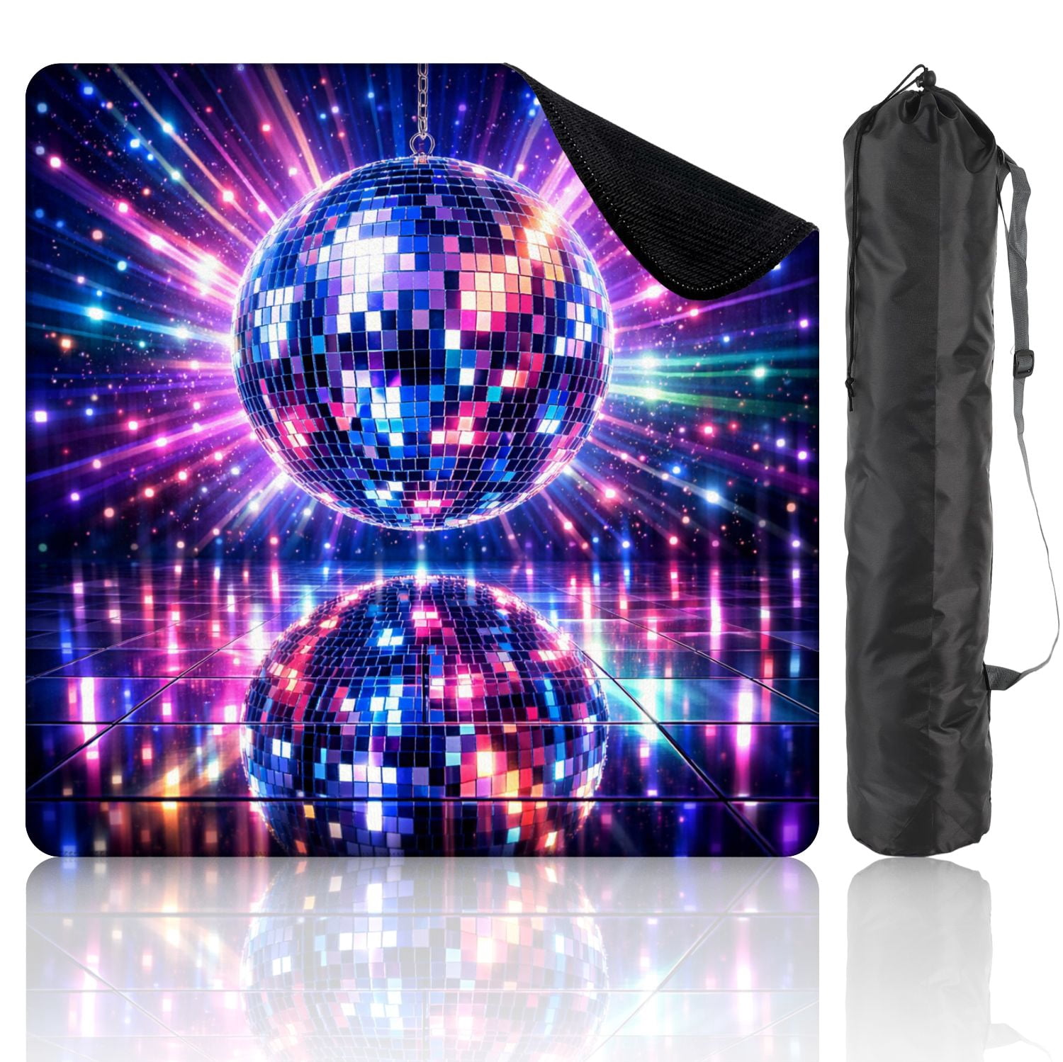 Mahjong Mat 31.5" x 31.5" Disco Ball Colorful Lights Reflections Non-Slip Noise Reduction Mahjong Tiles Table Cover for Dominoes Poker Card Board and Tile Games