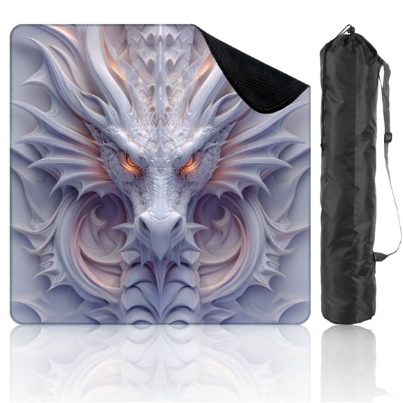 Mahjong Mat 31.5" x 31.5" Dragon Artwork Metallic Scales Abstract Light Vines Non-Slip Noise Reduction Mahjong Tiles Table Cover for Dominoes Poker Card Board and Tile Games