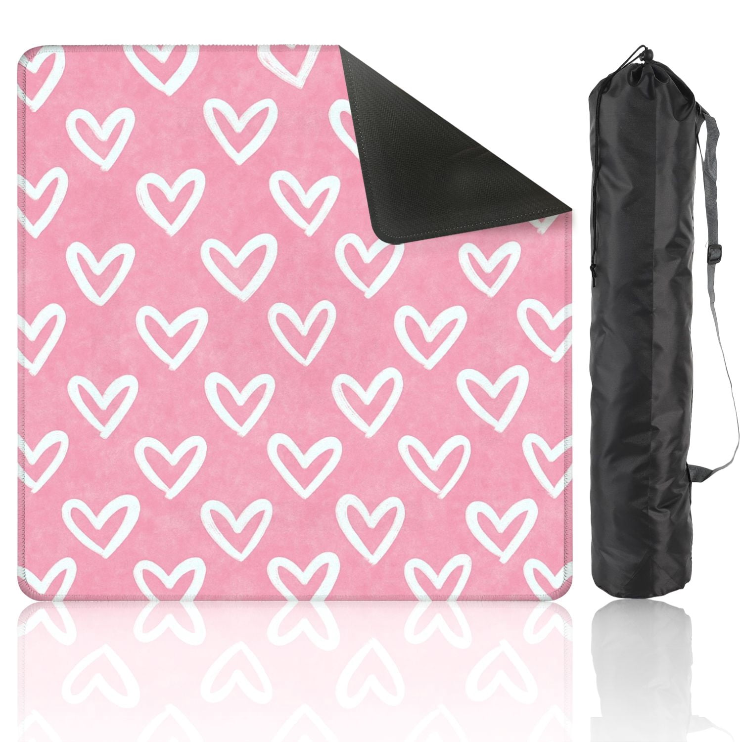 Mahjong Mat 31.5" x 31.5" Drawn Hearts Soft Pink Non-Slip Noise Reduction American Mahjong Tiles Table Cover for Dominoes Poker Card Board Games Gift