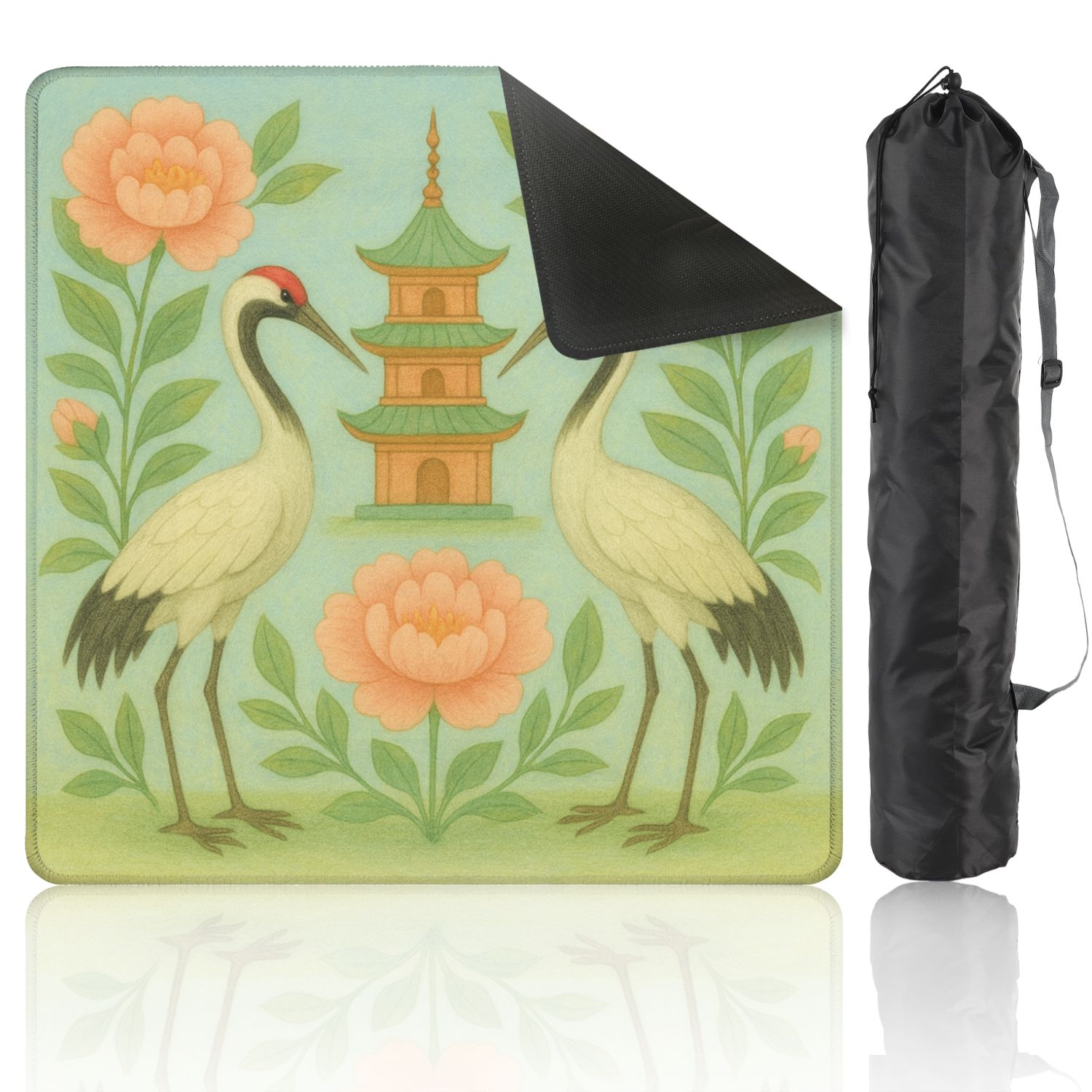 Mahjong Mat 31.5" x 31.5" Elegant Crane Birds Anti-Slip and Noise Reduction Symmetry Design Mahjong Tiles Table Cover for Dominoes Poker Card Board and Tile Games