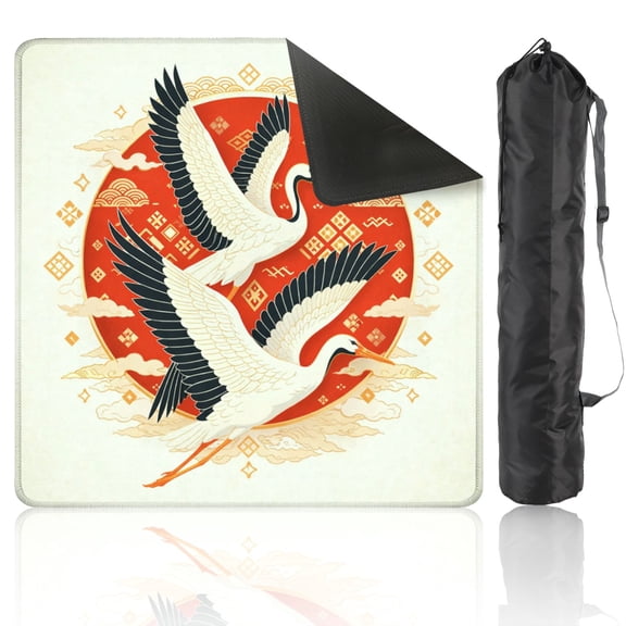 Mahjong Mat 31.5" x 31.5" Elegant Crane Birds Cherry Blossoms Autumn Leaves Anti-Slip and Noise Reduction Symmetry Design Mahjong Tiles Table Cover for Dominoes Poker Card Board and Tile Games