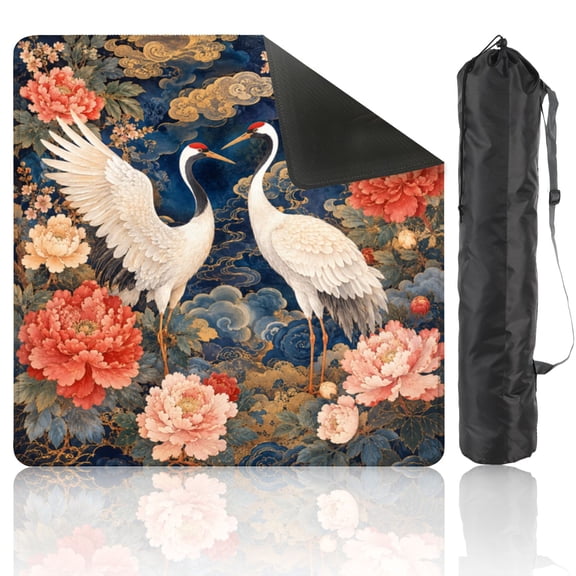 Mahjong Mat 31.5" x 31.5" Elegant Cranes Flight Amidst Peony Flowers Cloudy Sky Non-Slip Noise Reduction American Mahjong Tiles Table Cover for Dominoes Poker Card Board Games Gift