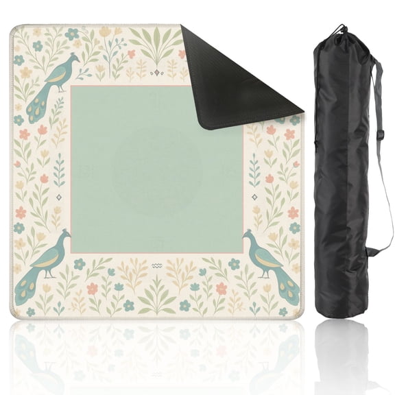 Mahjong Mat 31.5" x 31.5" Elegant Floral Border Peacocks Soft Pastel Colors Anti-Slip and Noise Reduction Symmetry Design Mahjong Tiles Table Cover for Dominoes Poker Card Board and Tile Games