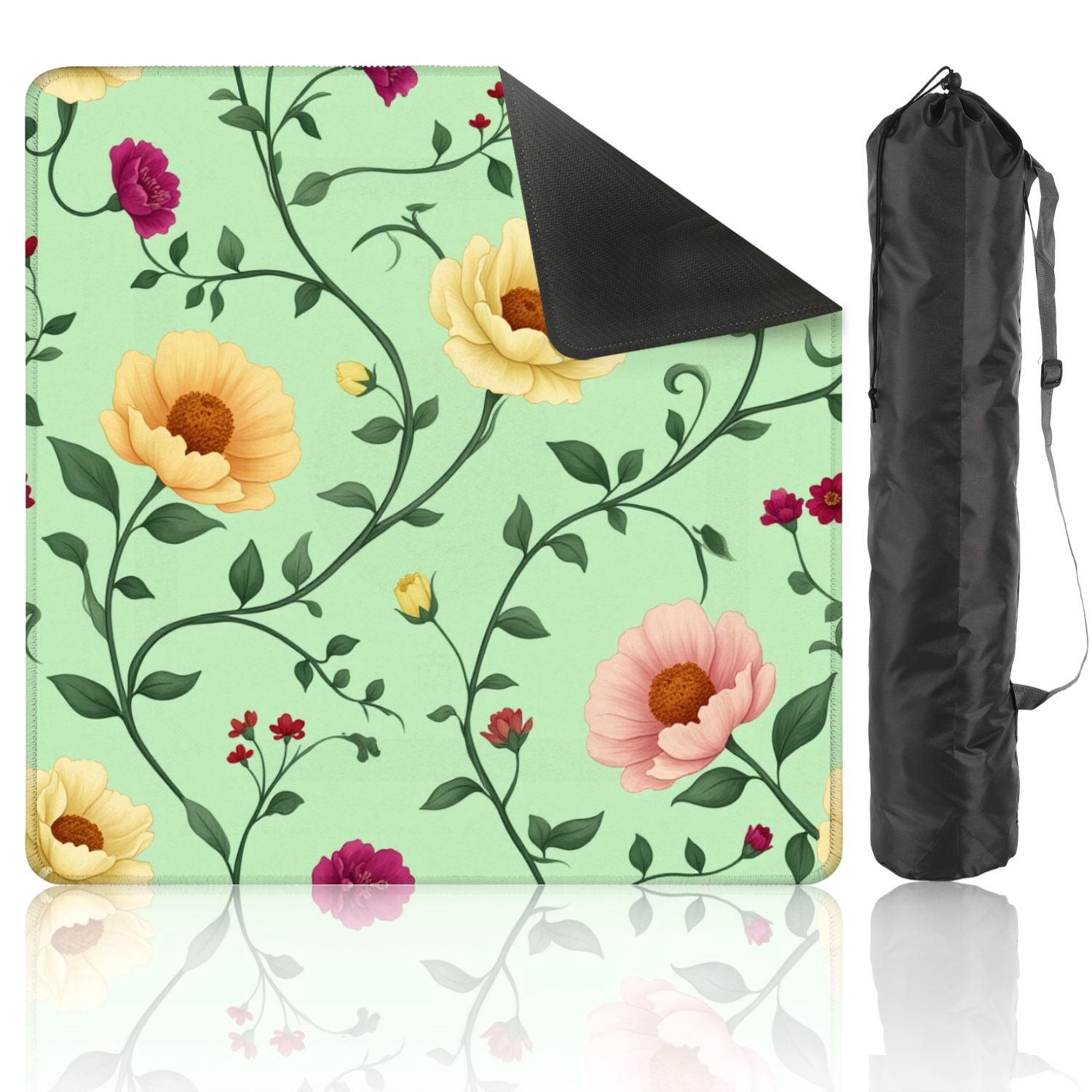 Mahjong Mat 31.5" x 31.5" Elegant Floral Colorful Blooms Green Vines Pastel Non-Slip Noise Reduction American Mahjong Tiles Table Cover for Dominoes Poker Card Board Games Gift
