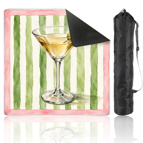 Mahjong Mat 31.5" x 31.5" Elegant Martini Glass Green Olive Watercolor Non-Slip Noise Reduction American Mahjong Tiles Table Cover for Dominoes Poker Card Board Games Gift