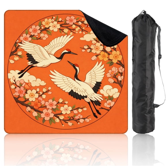 Mahjong Mat 31.5" x 31.5" Elegant Red Crowned Cranes Cherry Blossom Branches Orange Non-Slip Noise Reduction Mahjong Tiles Table Cover for Dominoes Poker Card Board and Tile Games