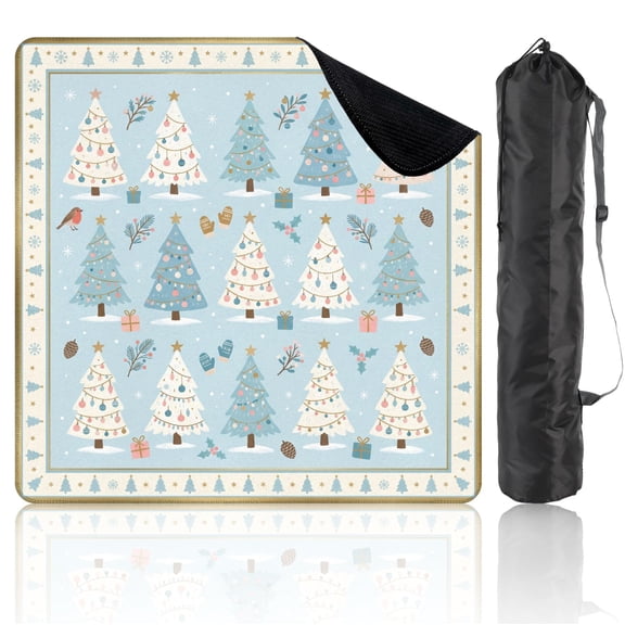Mahjong Mat 31.5" x 31.5" Festive Christmas Trees Ornaments Winter Elements Non-Slip Noise Reduction Mahjong Tiles Table Cover for Dominoes Poker Card Board and Tile Games
