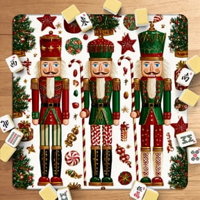 Mahjong Mat 31.5" x 31.5" Festive Nutcracker Soldiers Christmas Trees Holiday Ornaments Non-Slip Noise Reduction American Mahjong Tiles Table Cover for Dominoes Poker Card Board Games Gift