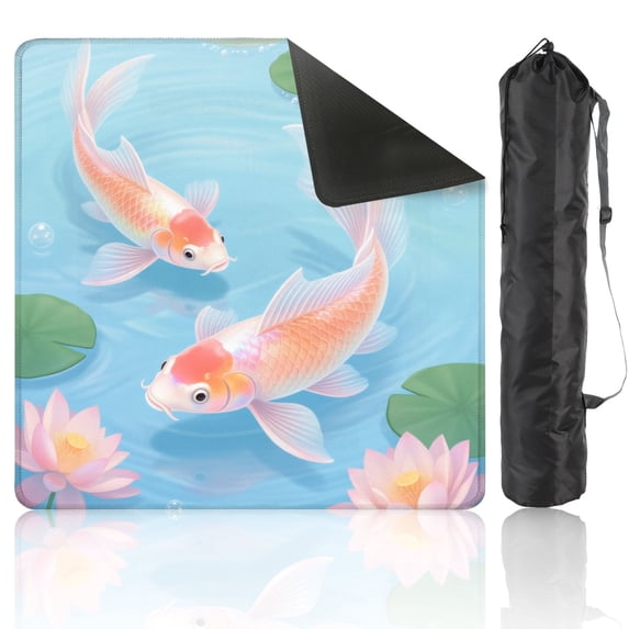 Mahjong Mat 31.5" x 31.5" Fish Swimming Tranquil Pond Lotus Flowers Lily Pads Soft Pastel Non-Slip Noise Reduction American Mahjong Tiles Table Cover for Dominoes Poker Card Board Games Gift