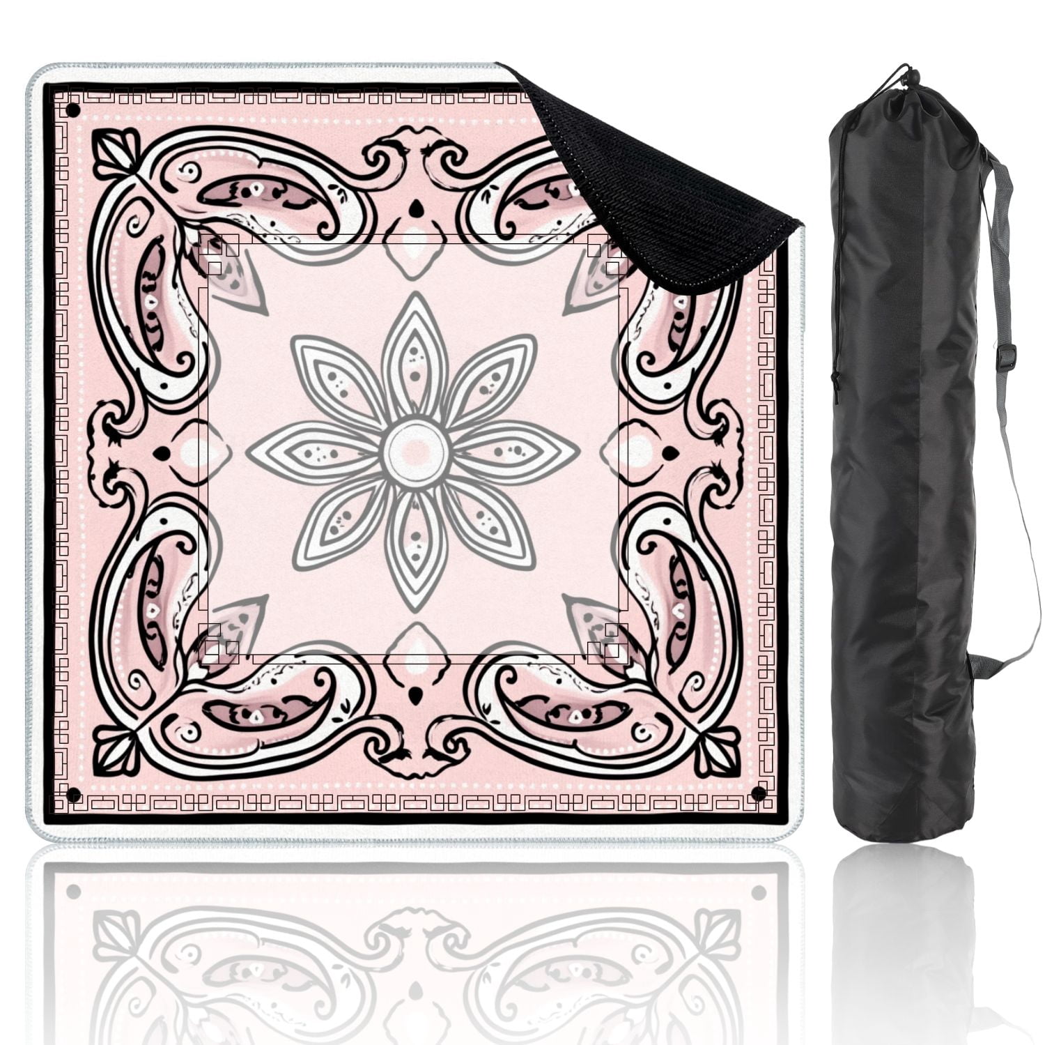 Mahjong Mat 31.5" x 31.5" Floral Bandana Black Outline Non-Slip Noise Reduction American Mahjong Tiles Table Cover for Dominoes Poker Card Board Games Gift