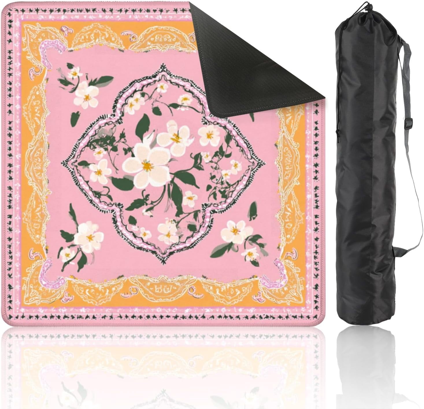 Mahjong Mat 31.5" x 31.5" Floral Bandana Pink White Blossoms Non-Slip Noise Reduction Mahjong Tiles Table Cover for Dominoes Poker Card Board and Tile Games