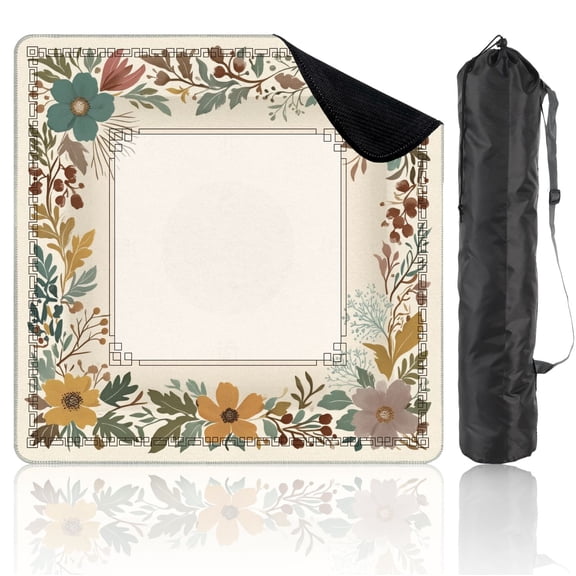 Mahjong Mat 31.5" x 31.5" Floral Border Vintage Botanical Soft Earthy Tones Non-Slip Noise Reduction American Mahjong Tiles Table Cover for Dominoes Poker Card Board Games Gift
