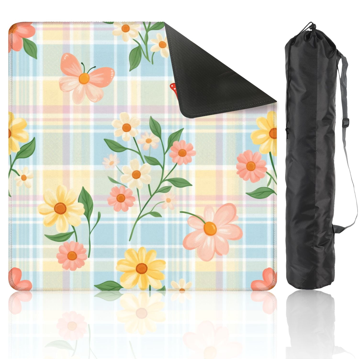 Mahjong Mat 31.5" x 31.5" Floral Butterfly Pastel Plaid Non-Slip Noise Reduction American Mahjong Tiles Table Cover for Dominoes Poker Card Board Games Gift