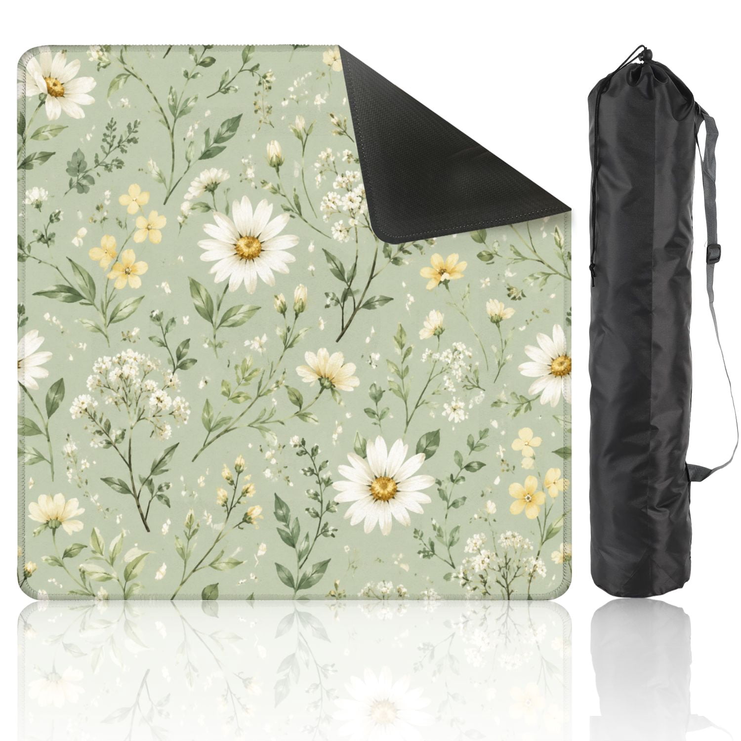 Mahjong Mat 31.5" x 31.5" Floral Daisy Wildflowers Pastel Green Non-Slip Noise Reduction American Mahjong Tiles Table Cover for Dominoes Poker Card Board Games Gift