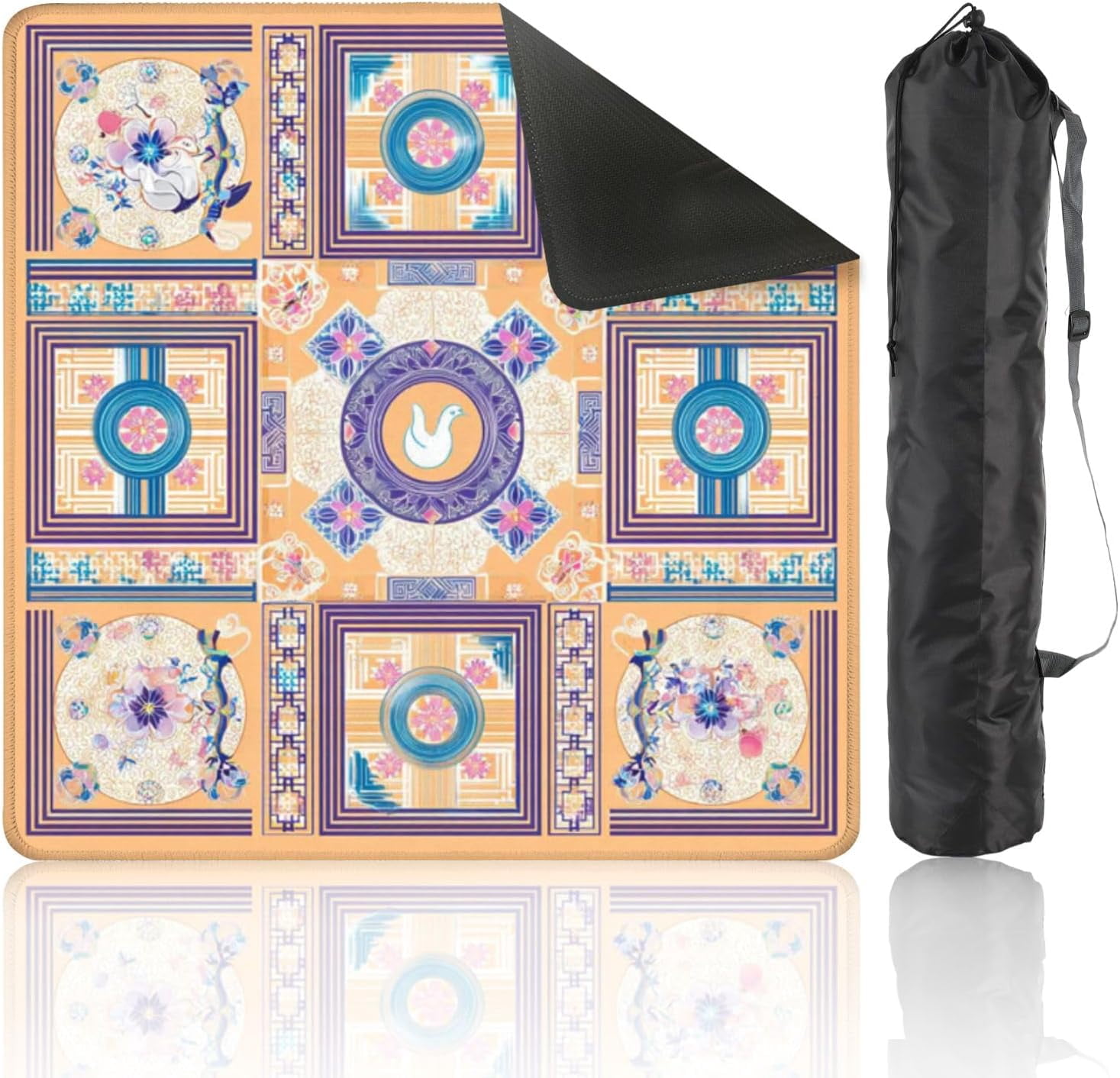 Mahjong Mat 31.5" x 31.5" Floral Geometric Dove Motif Purple Pink Blue Tones Non-Slip Noise Reduction Mahjong Tiles Table Cover for Dominoes Poker Card Board and Tile Games