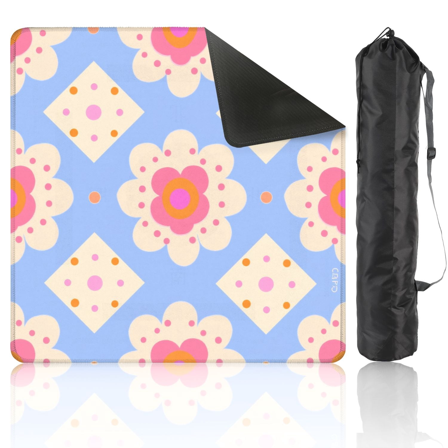 Mahjong Mat 31.5" x 31.5" Floral Geometric Pastel Tones Blue Non-Slip Noise Reduction American Mahjong Tiles Table Cover for Dominoes Poker Card Board Games Gift