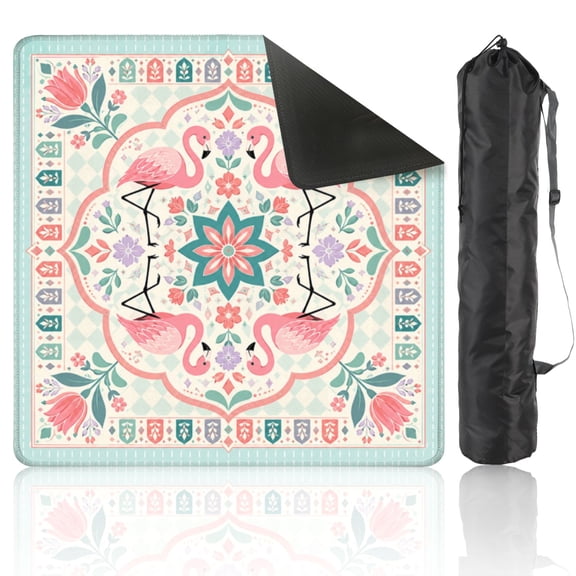 Mahjong Mat 31.5" x 31.5" Floral Mandala Geometric Tile Design Pastel Pink Teal Non-Slip Noise Reduction American Mahjong Tiles Table Cover for Dominoes Poker Card Board Games Gift
