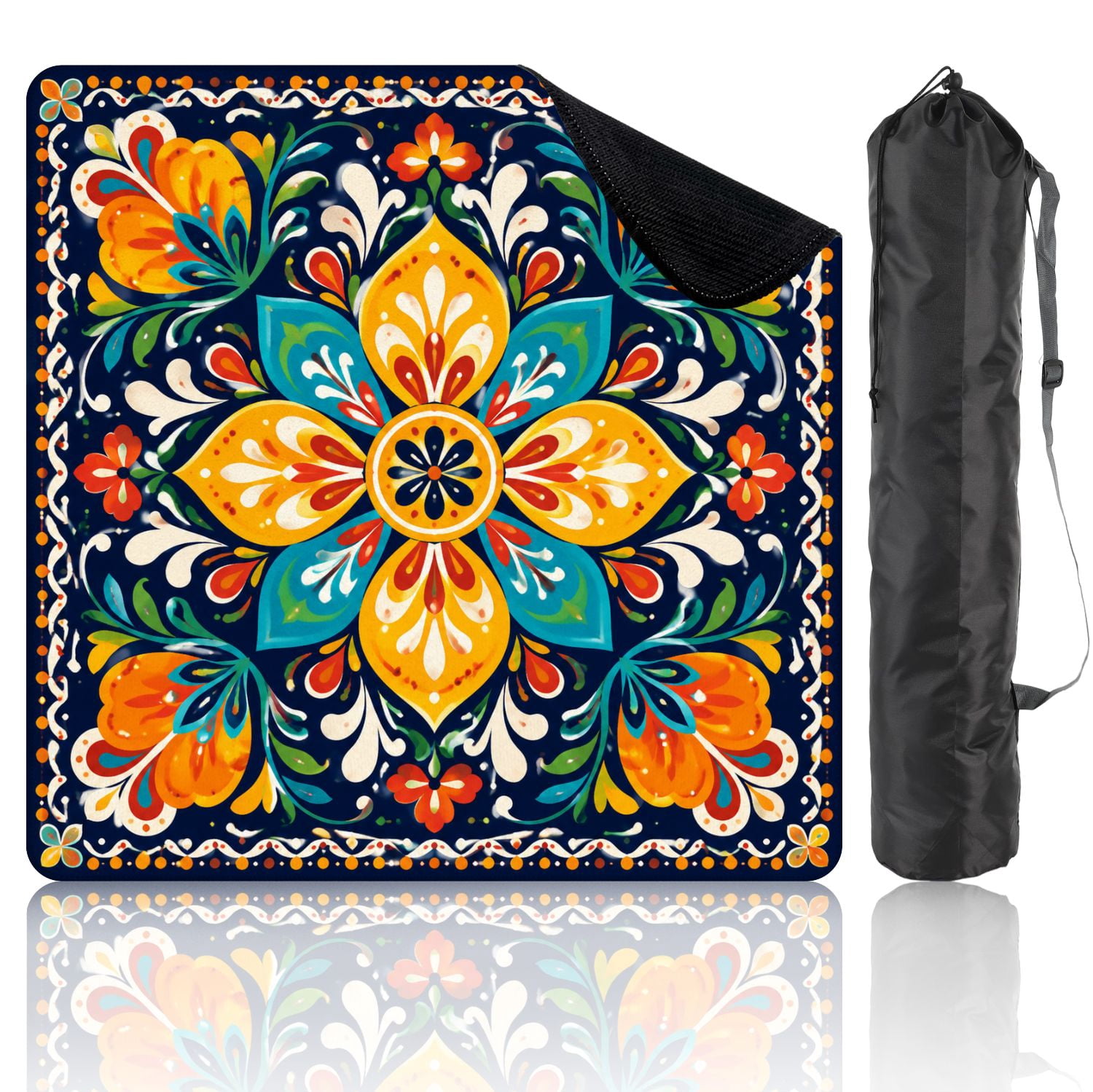 Mahjong Mat 31.5" x 31.5" Floral Mandala Geometric Warm Orange Coral Symmetry Non-Slip Noise Reduction Mahjong Tiles Table Cover for Dominoes Poker Card Board and Tile Games
