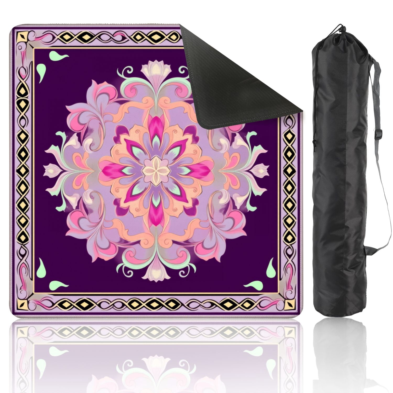 Mahjong Mat 31.5" x 31.5" Floral Mandala Pink Purple Pastel Accents Dark Non-Slip Noise Reduction American Mahjong Tiles Table Cover for Dominoes Poker Card Board Games Gift