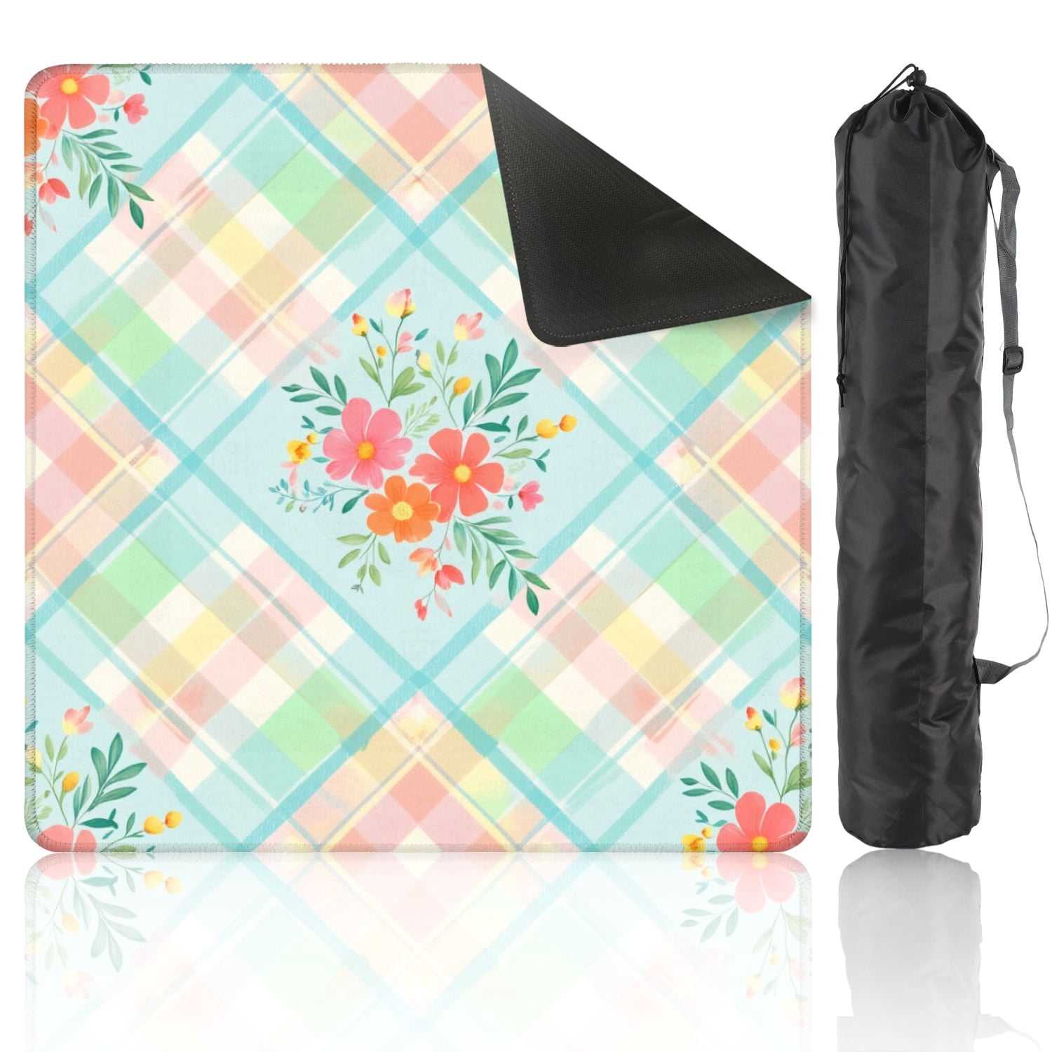 Mahjong Mat 31.5" x 31.5" Floral Pastel Plaid Soft Watercolor Style Non-Slip Noise Reduction American Mahjong Tiles Table Cover for Dominoes Poker Card Board Games Gift