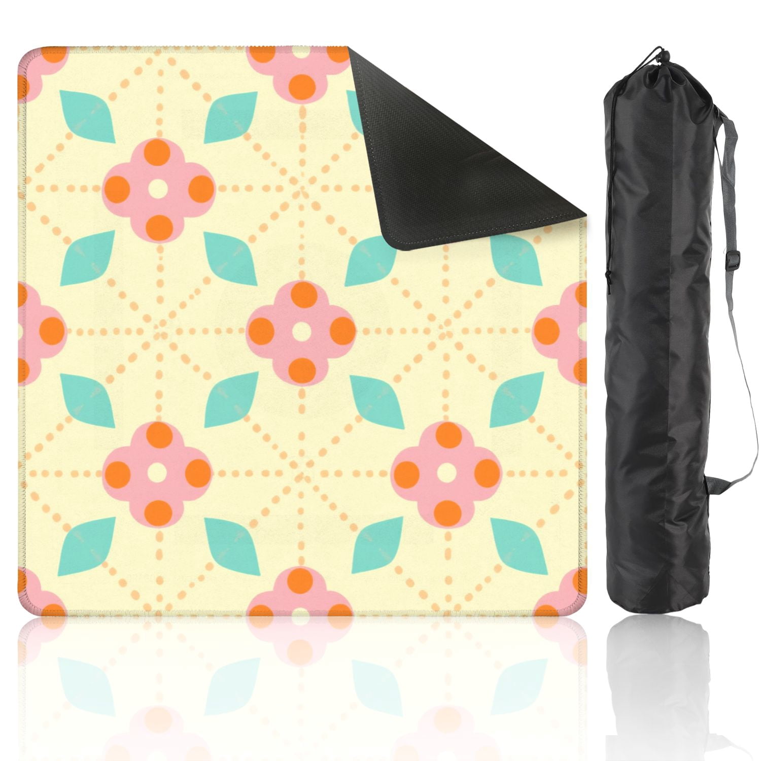 Mahjong Mat 31.5" x 31.5" Floral Pink Flowers Orange Dots Mint Green Leaves Yellow Non-Slip Noise Reduction American Mahjong Tiles Table Cover for Dominoes Poker Card Board Games Gift