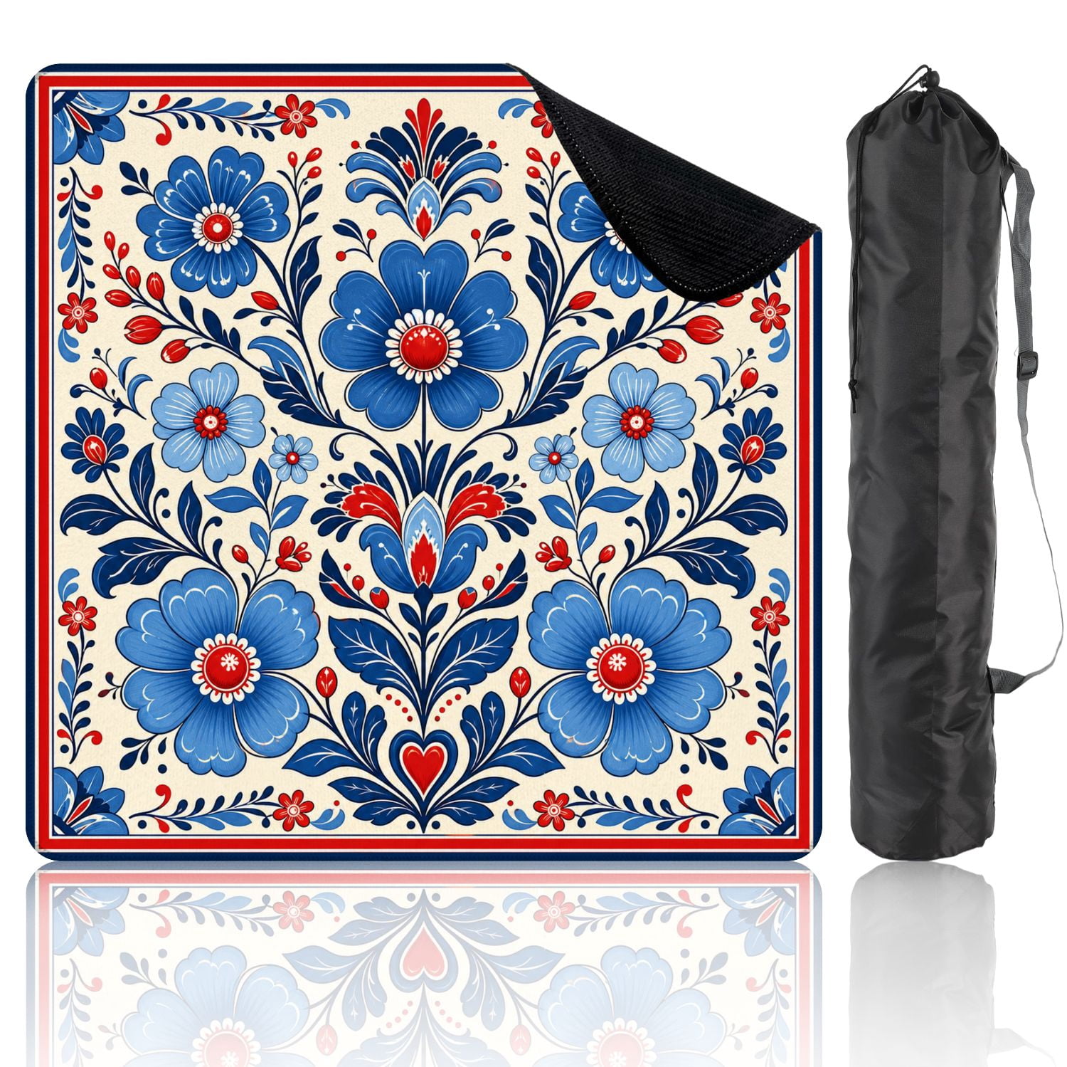 Mahjong Mat 31.5" x 31.5" Floral Red Blue Yellow Flowers patriotic Non-Slip Noise Reduction Mahjong Tiles Table Cover for Dominoes Poker Card Board and Tile Games