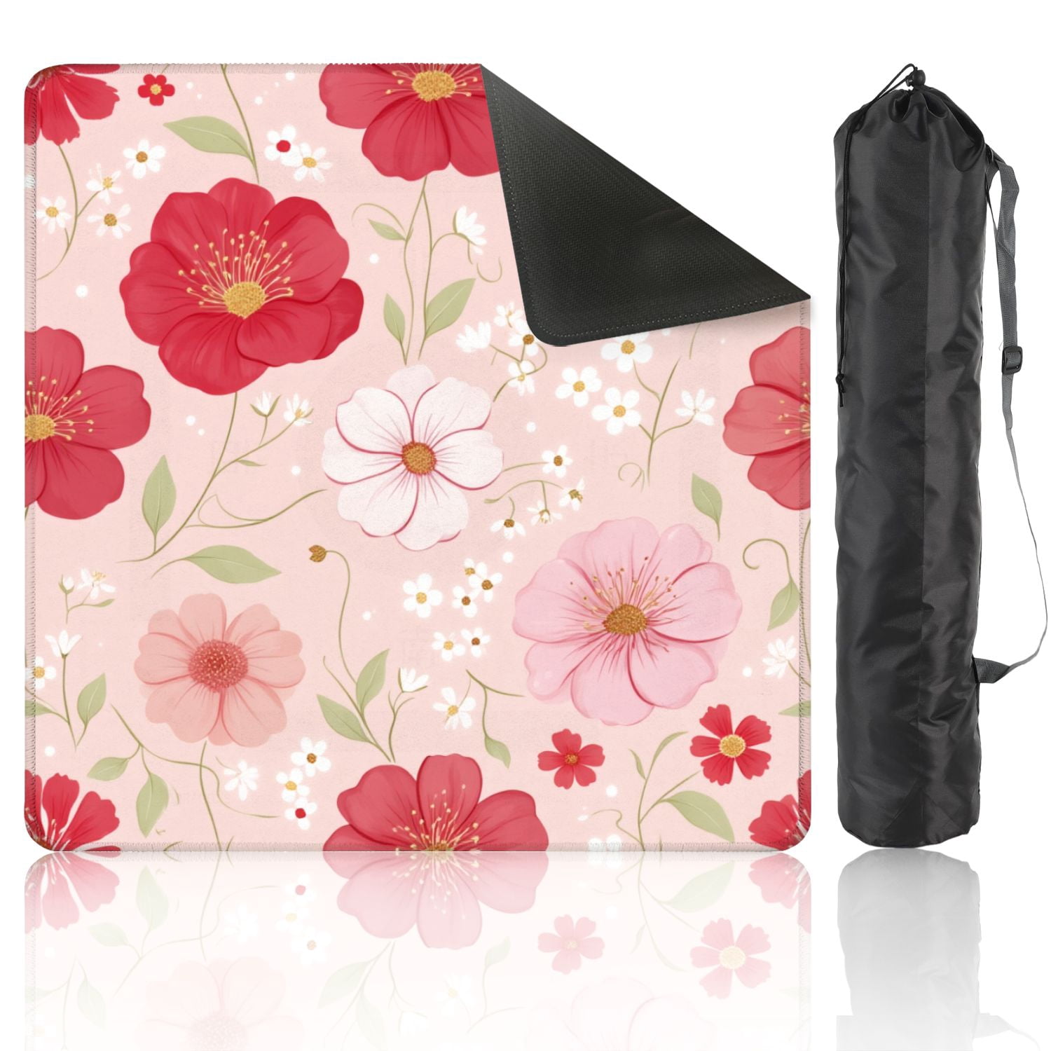 Mahjong Mat 31.5" x 31.5" Floral Red Pink Flowers Light Pink Non-Slip Noise Reduction American Mahjong Tiles Table Cover for Dominoes Poker Card Board Games Gift